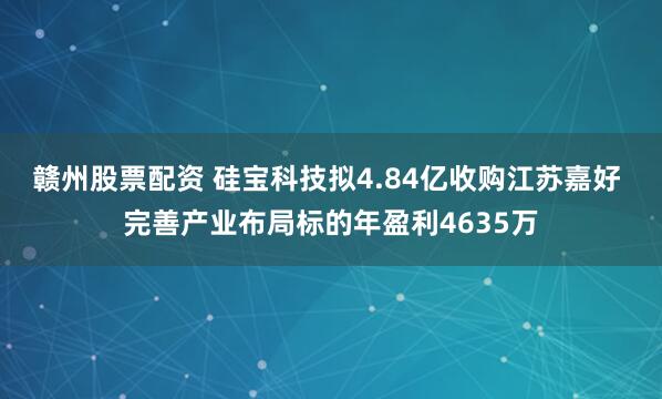 赣州股票配资 硅宝科技拟4.84亿收购江苏嘉好 完善产业布局标的年盈利4635万