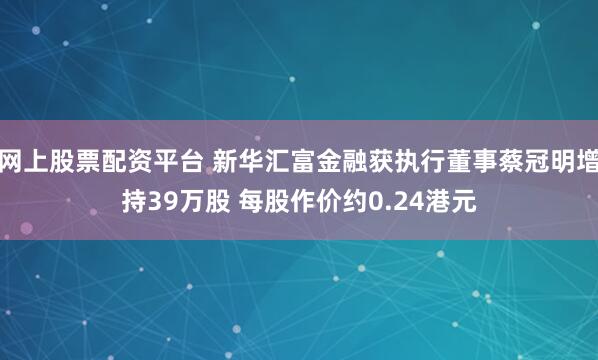 网上股票配资平台 新华汇富金融获执行董事蔡冠明增持39万股 每股作价约0.24港元